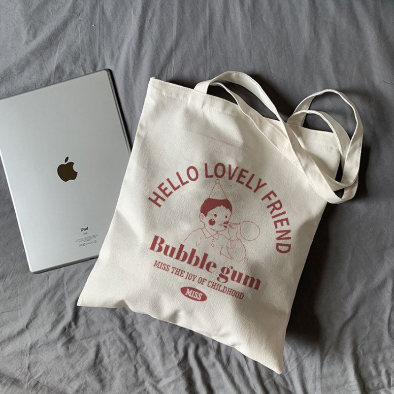 Túi tote vải canvas Hello love Vừa A4( có khóa miệng túi)