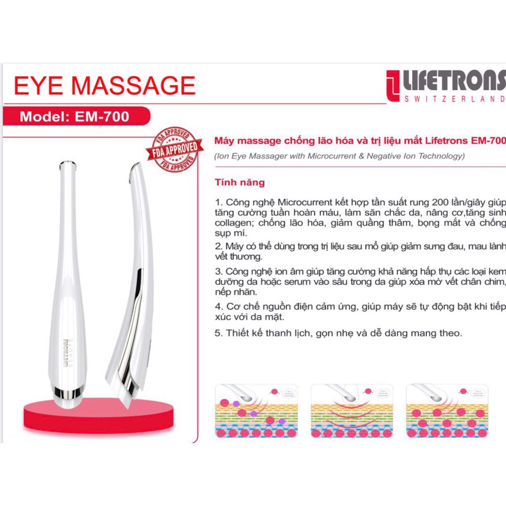 Thanh Massagas Mắt Lifetrons cao cấp chính hãng Thụy Sĩ giúp giảm thâm quầng, bọng mắt, mờ vết chân chim