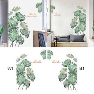 Set 2 sticker dán trang trí tường in lá cây trầu bà xanh có thể tháo gỡ