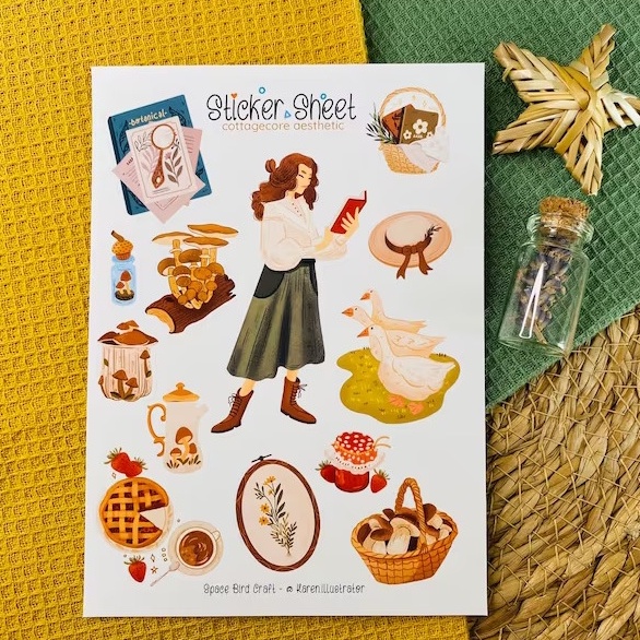 Sticker sheet cottagecore aesthetic- Sticker thiết kế | Bullet journal sticker