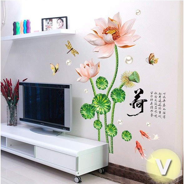 Decal dán tường Hoa sen hồng