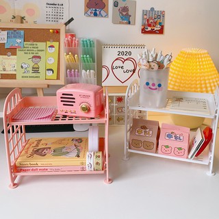 kệ mini 2 ngăn nhựa tiện lợi đáng yêu trang trí DIY góc học tập, bàn làm việc gọn gàng chắc chắn cute