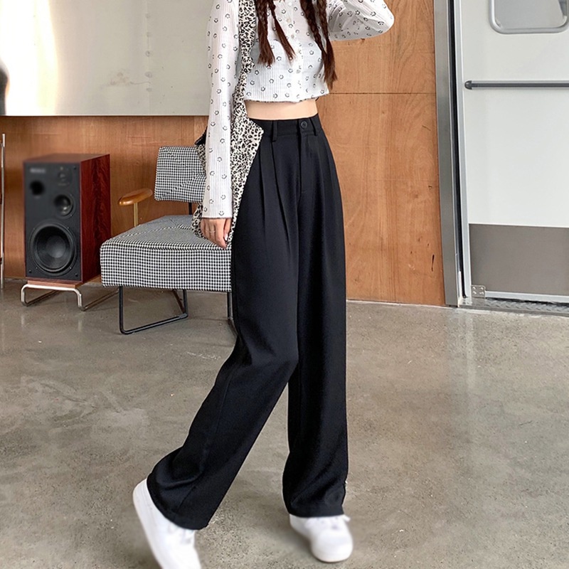 Quần Dài Ống Rộng Lưng Cao Màu Sắc Đơn Giản Thời Trang Phong Cách Hàn Quốc Cho Nữ