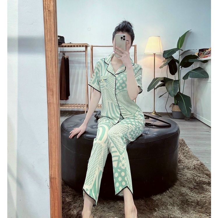 BỘ PIJAMAS LỤA HOẠ TIẾT HÀNG THIẾT KẾ CAO CẤP