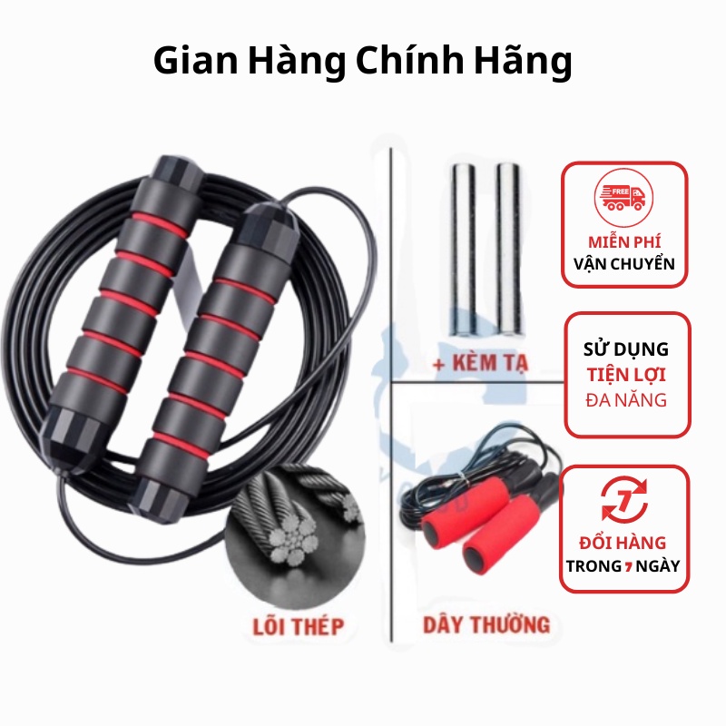 Dây nhảy thể dục giảm cân đốt mỡ bụng, Dây lõi thép đàn hồi có tạ 2.9m tập gym muay thái tăng thể lực sức khỏe tại nhà