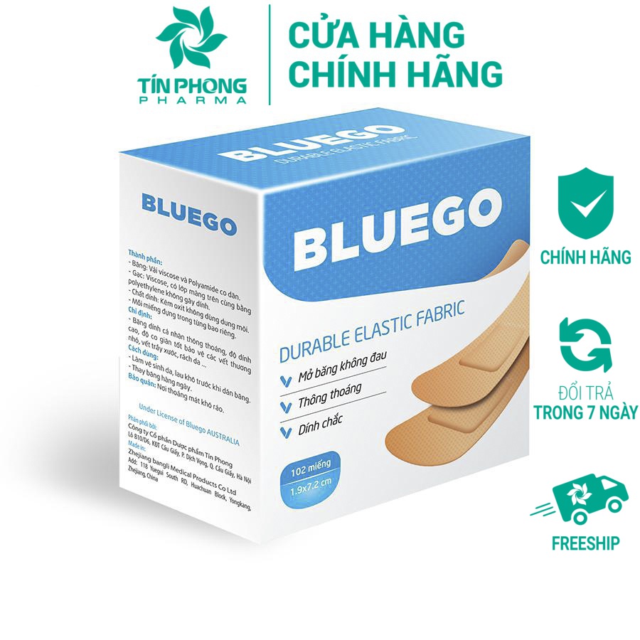 Băng gạc y tế, băng gạc cá nhân, băng dính Bluego - hộp 30 miếng