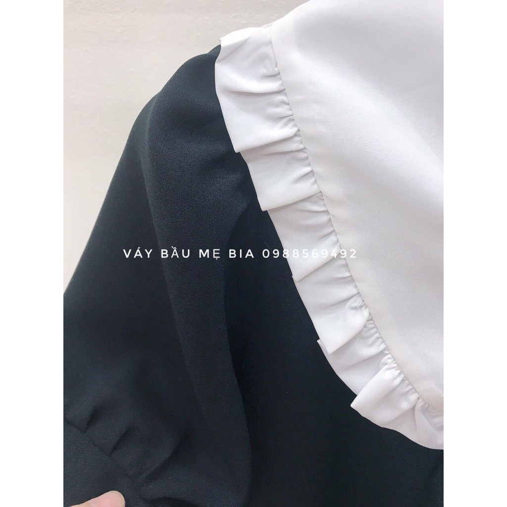 Váy Bầu Thiết Kế Bigsize Gume Đầm Bầu Babydoll Tiểu Thư Cổ Nhún Bèo Phối Nơ Chất Vải Sạn Lụa Cao Cấp Mặc Đi Chơi MB246