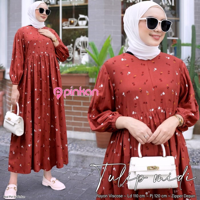 Đầm Midi Hoa Tulip Vải Cotton Rayon Cao Cấp Thời Trang Dành Cho Tuổi Teen