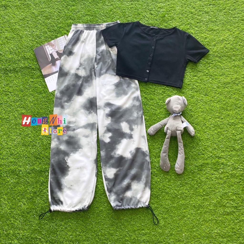 Quần Jogger 3D Ulzzang Unisex Jogger Loang Màu Dây Rút Lai Ống Rộng Xám Đậm - MM