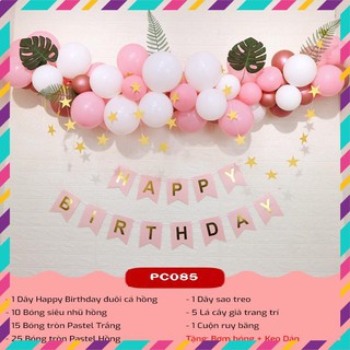 Set trang trí sinh nhật bé gái đơn giản màu hồng PC085