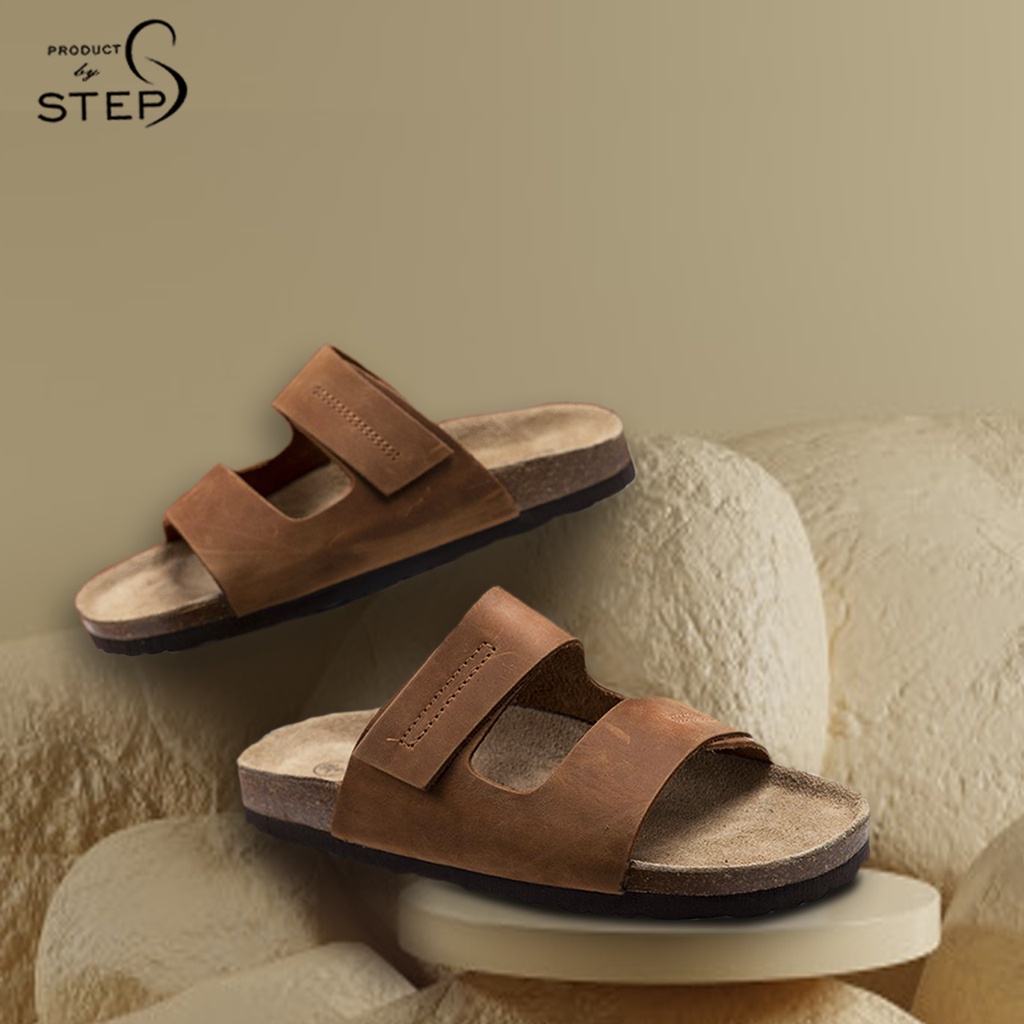 Dép đế trấu Unisex Da quai dập chỉ nổi