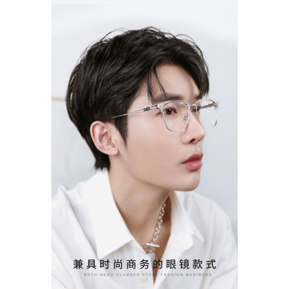 [Frame] Kính Nửa Gọng Gọng Kim Loại Mỏng Nhẹ Chống Tia Sáng Xanh Thời Thượng Cho Nam Sinh