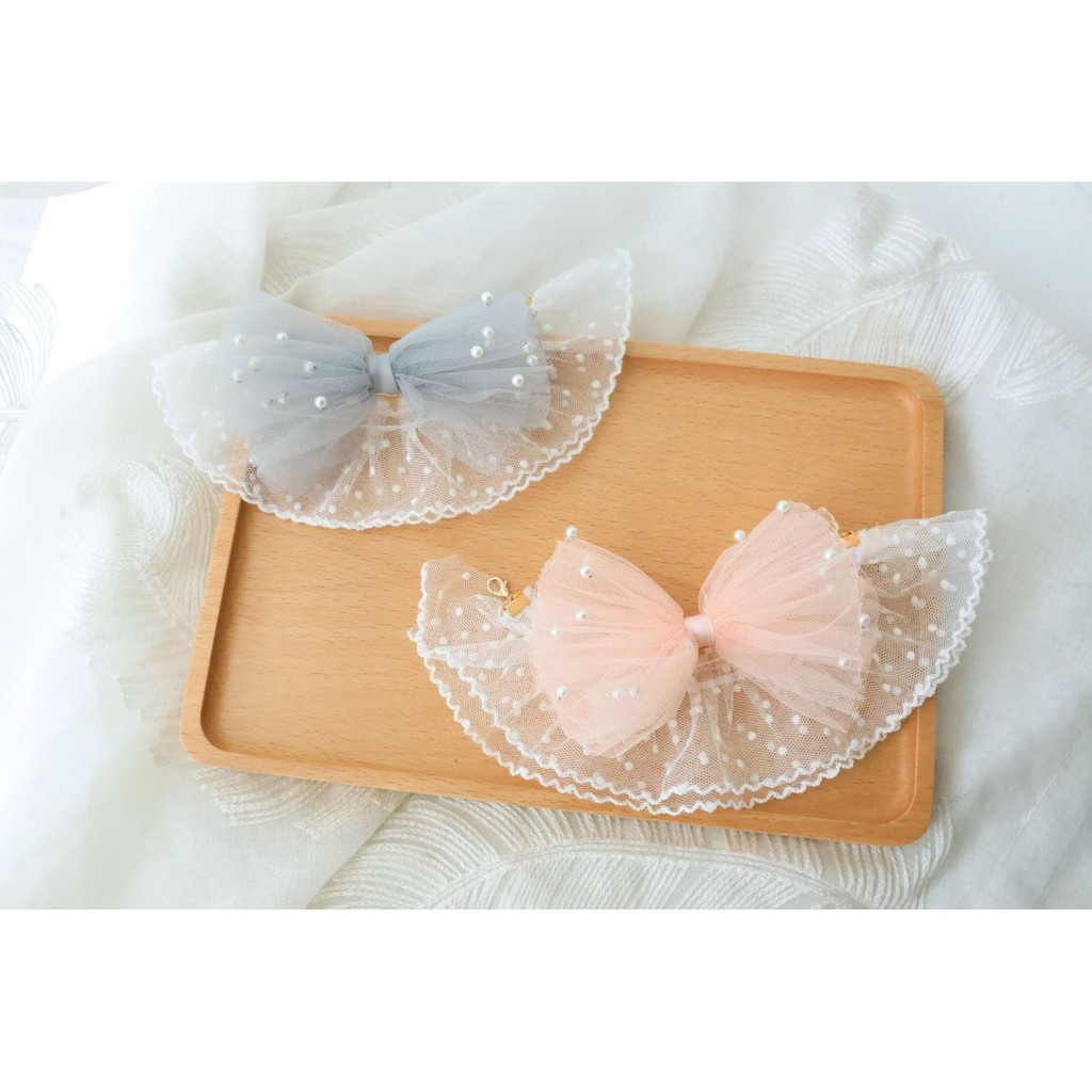 Vòng đeo cổ CAMQUYTSTORE ren bi kèm nơ dễ thương cho thú cưng chó mèo