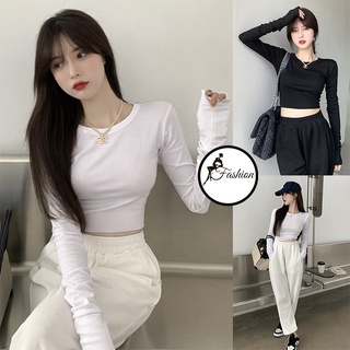Áo Croptop Ôm Body Tay Dài Cổ Tròn Bigsize Dưới 80Kg Chất Thun Cotton "TD"