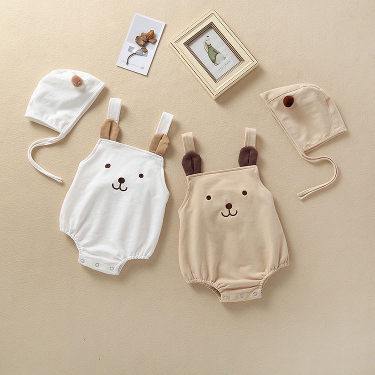 Bộ Áo Liền Quần Bằng Cotton Nguyên Chất In Họa Tiết Chú Gấu Dễ Thương Kèm Mũ Thời Trang Cho Bé Trai / Gái 0701