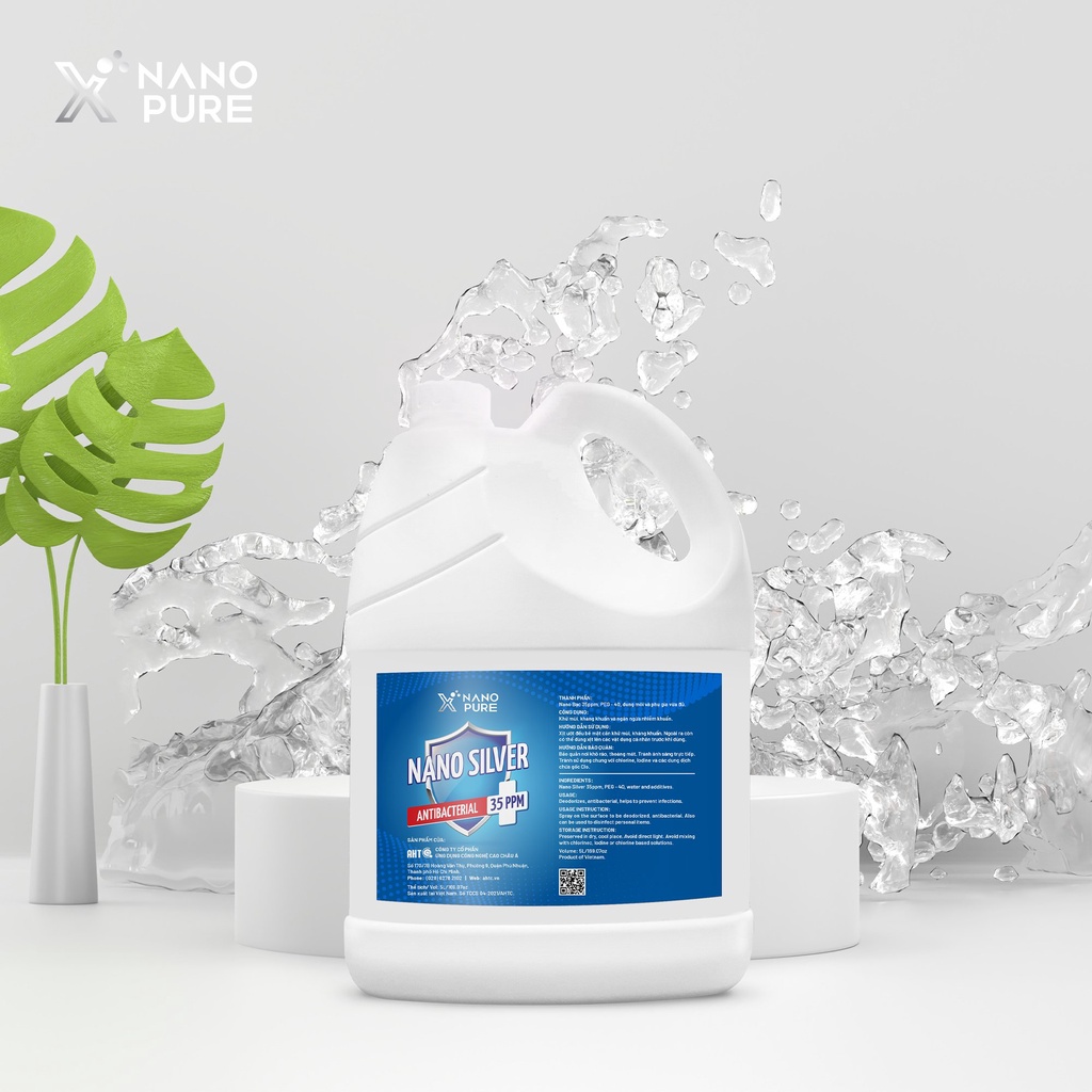 NANO BẠC DIỆT KHUẨN NANO XPURE 35PPM 5L+CHAI XỊT NANO XPURE NƯỚC RỬA TAY KHÔ 500ML-KHỬ MÙI, KHÁNG KHUẨN-AHT CORP (AHTC)