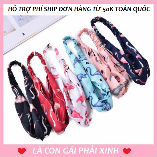 Băng đô vải turban hoạ tiết chim hồng hạc sang chảnh | Phụ kiện tóc