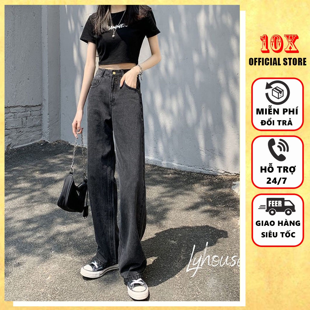 Quần Jean Nữ Ống Suông Rộng Màu Trơn Cơ Bản Cạp Lưng Cao Quần Bò Suông Phong Cách Hàn Quốc QJ02