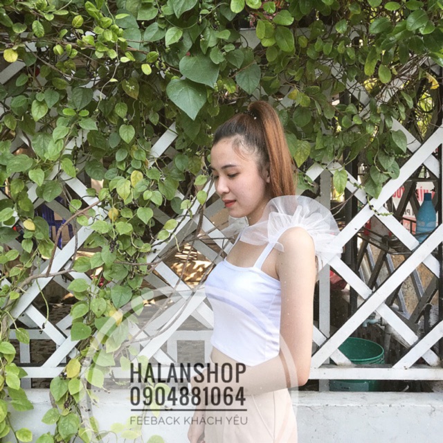 áo hai dây phối voan bèo croptop