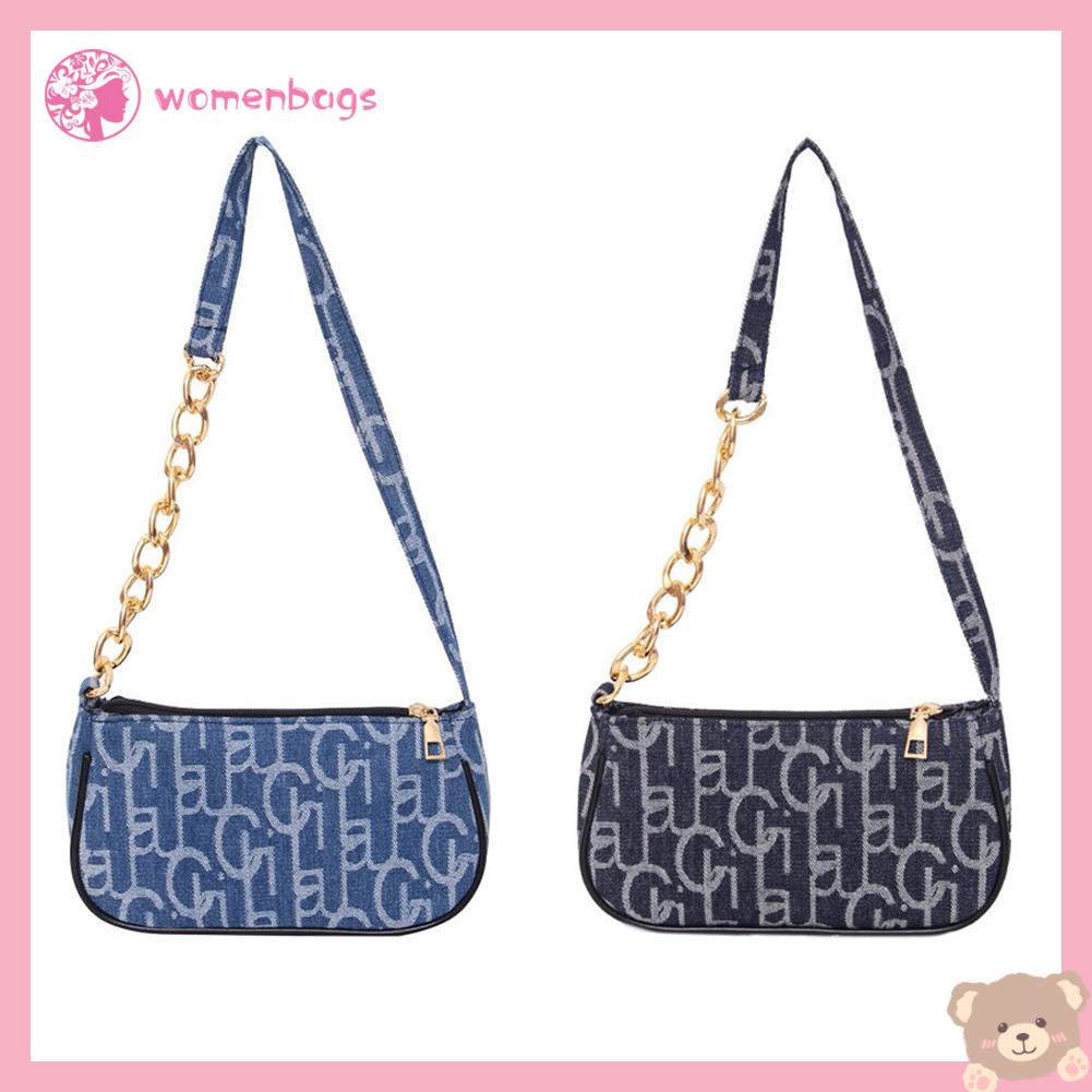 ✿ Wb ✿ Túi Xách Nhỏ Đeo Vai Chất Liệu Denim In Chữ Thời Trang Cho Nữ✿
