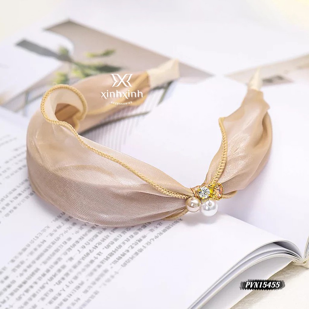 Bờm tóc lụa ánh kim đính hạt đính đá nhân tạo sang chảnh dễ thương - Xinh Xinh Accessories