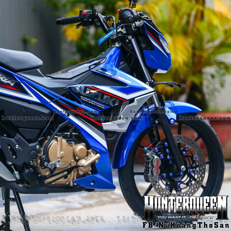 Tem rời cao cấp dán xe Raider FI xanh. Ghép chữ SUZUKI và Satria chất liệu CROM lạ mắt