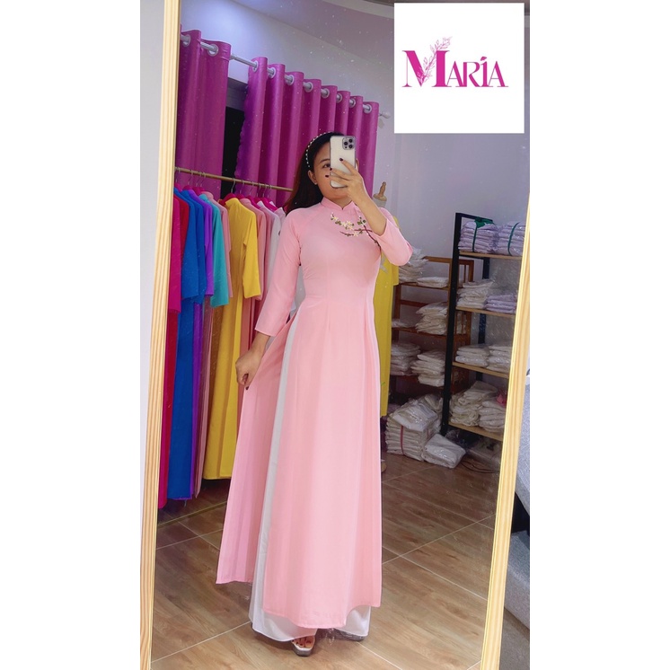 [𝐌𝐀𝐑𝐈𝐀] 𝙏𝙃ƯƠ𝙉𝙂 𝙃𝙄Ệ𝙐 Aó Dài 𝐦à𝐮 𝙃Ồ𝙉𝙂 𝙋𝙃Ấ𝙉- họa tiết 𝙃𝙊𝘼 𝙓𝙐𝙔Ế𝙉 𝘾𝙃𝙄 2 Tà (1 lớp) chuẩn FORM