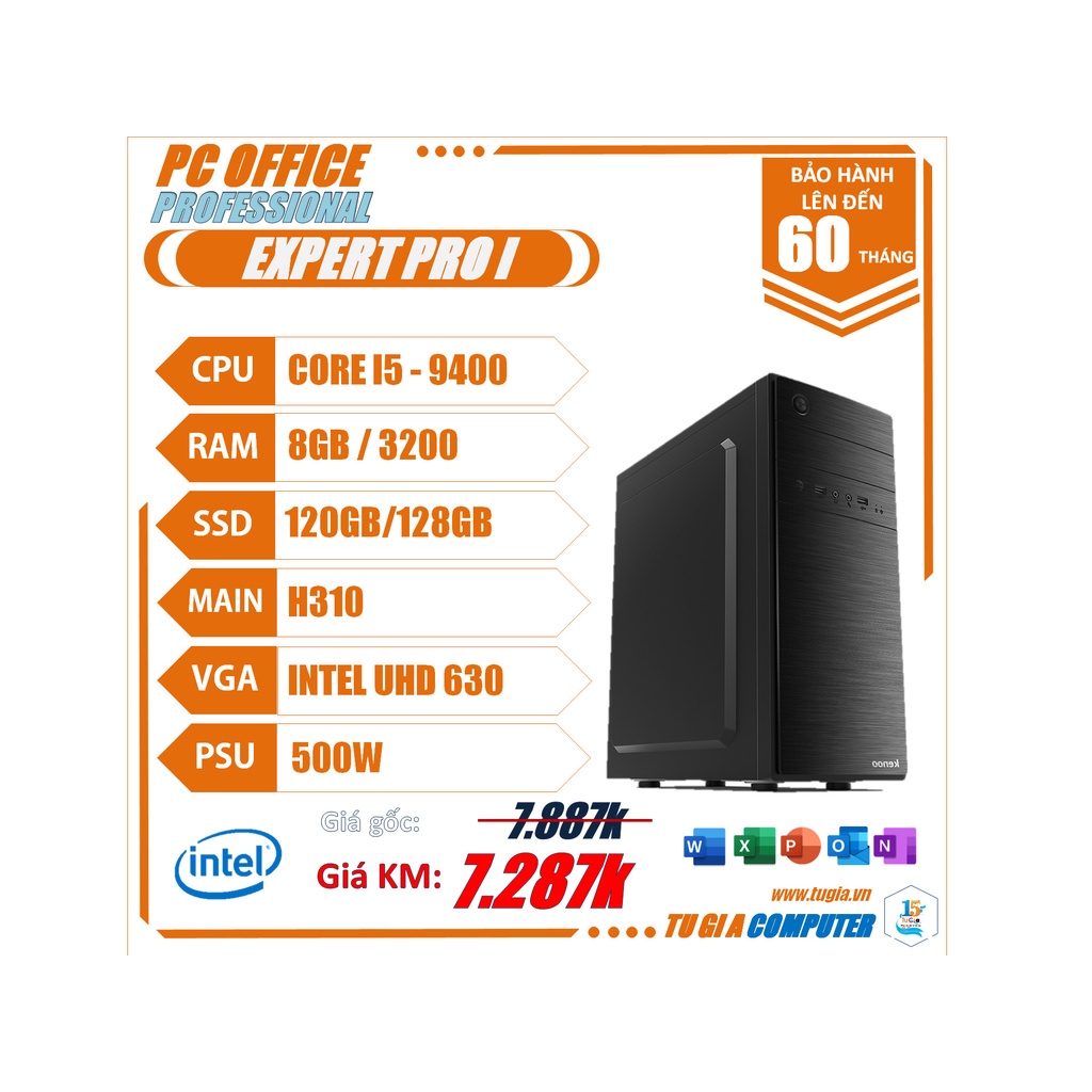 PC OFFICE Expert PRO Bộ máy tính học online, bán hàng, dùng cho văn phòng, Ram 4Gb, có ổ SSD nhiều cấu hình