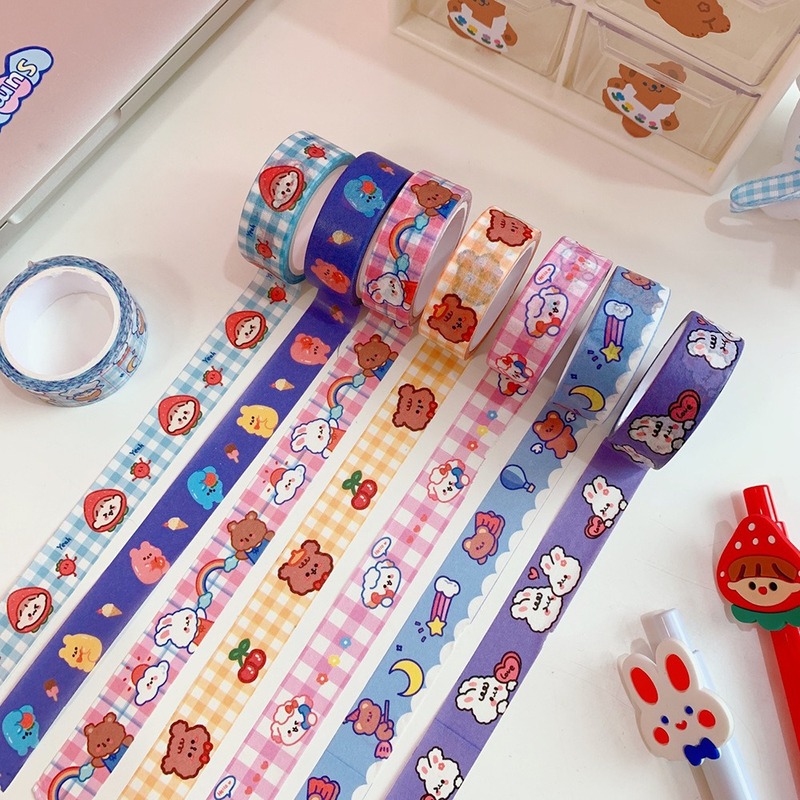 Cuộn băng dính gồm 9 kiểu dễ thương dùng để trang trí sổ tay thủ công