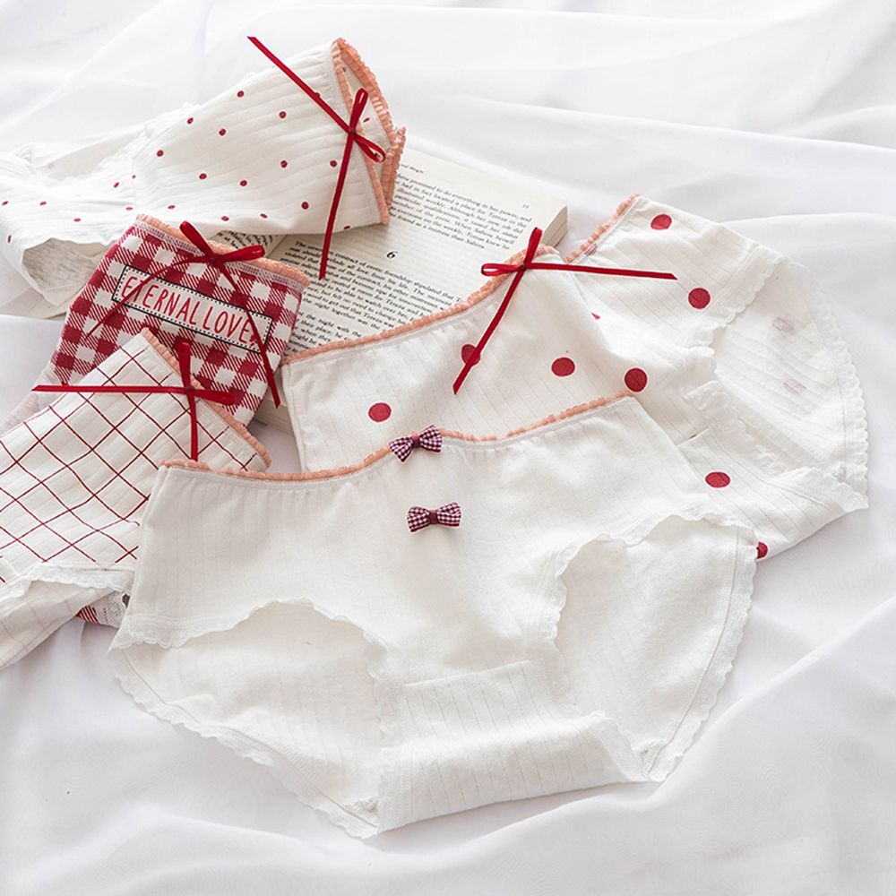 Quần lót cotton mềm phối ren thoáng khí in họa tiết chấm bi ngọt ngào cho nữ BACK2LIFE