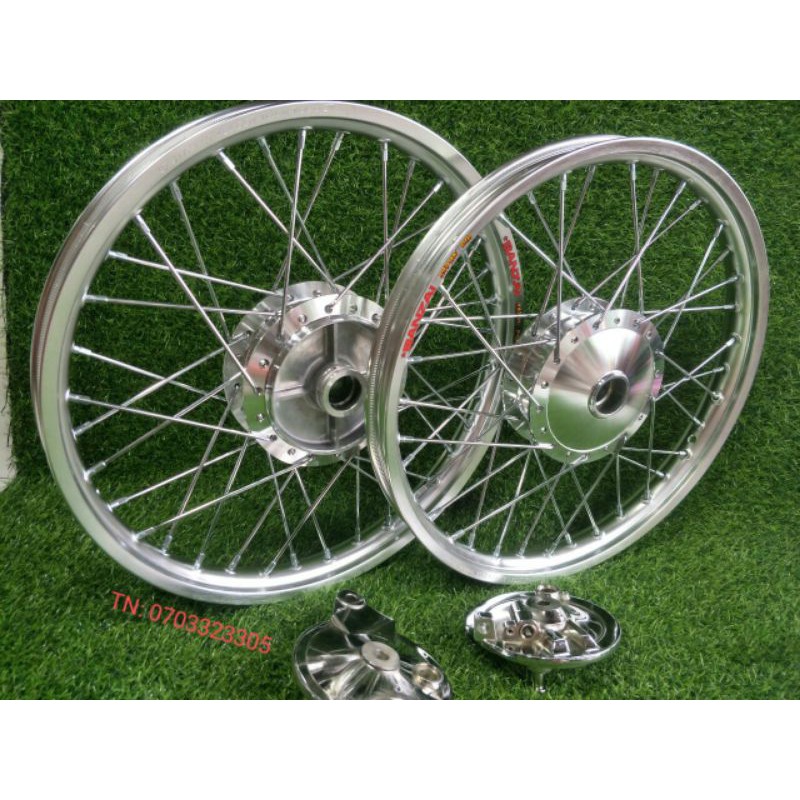 Cặp bánh căm WAVE , DREAM, niền nhôm BAN ZAI thái 1.4 1.4 , đùm căm mạ crom loại 1 kèm 2 má phanh