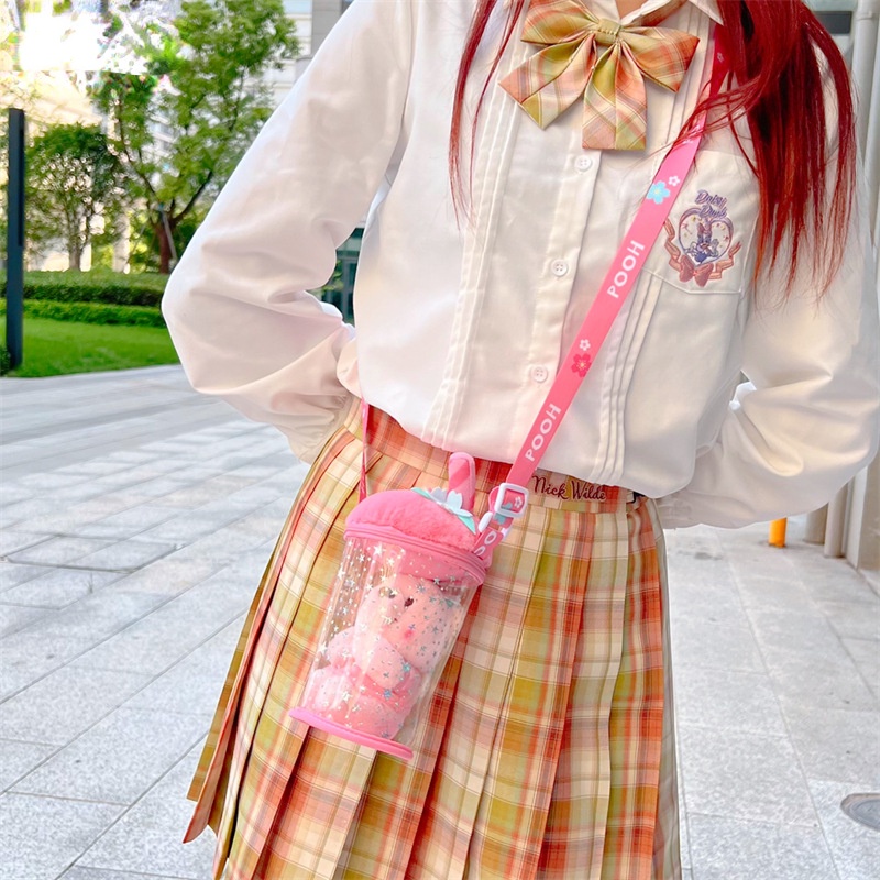 Túi Đeo Chéo Hình Ly Trà Sữa Bằng PVC Phủ Lông Dễ Thương Thời Trang
