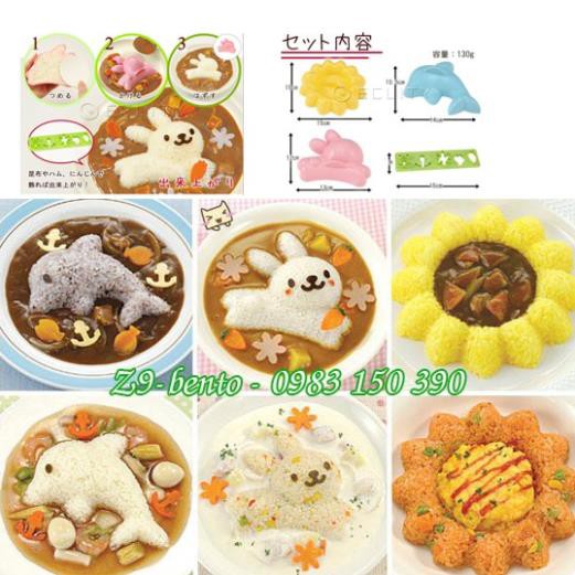 KHUÔN ÉP CƠM BENTO THỎ CÁ HEO HOA - Cao cấp