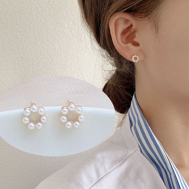Bông tai tròn đính đá nhân tạo xinh xắn tinh tế