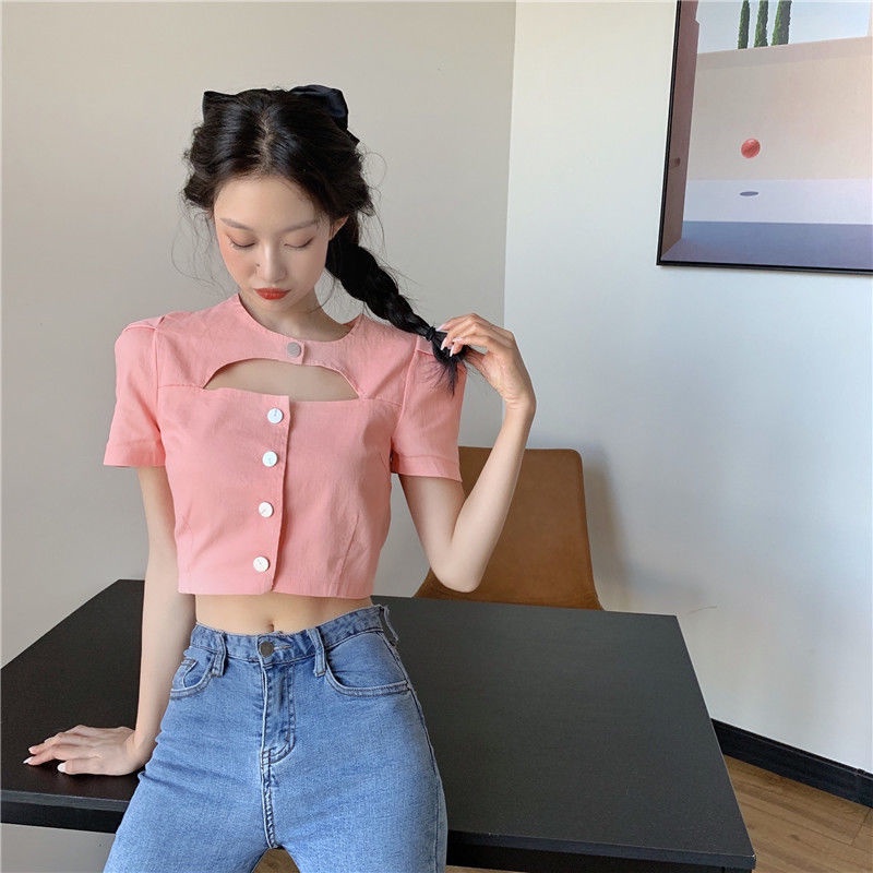 Áo croptop IELGY khoét rỗng bất đối xứng nhiều màu lựa chọn thời trang hè cho nữ