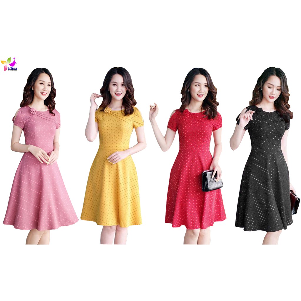 HOT DEAL Đầm xòe chấm bi hoa mí dáng xòe CC86 hàng cao cấp