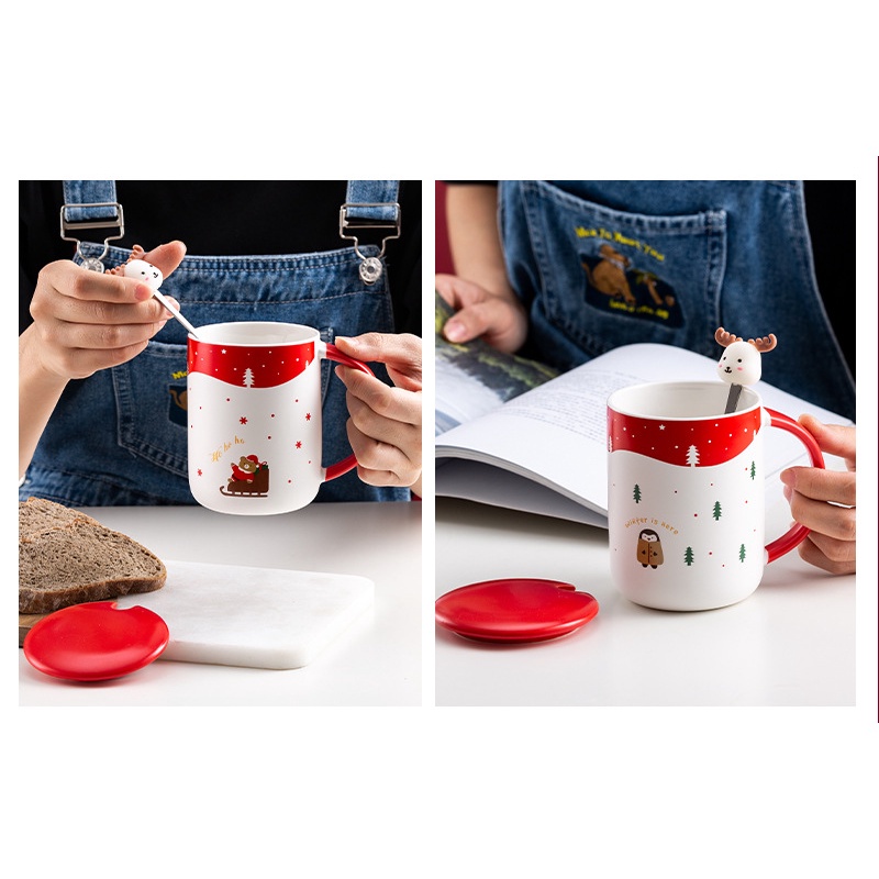 Cốc Ly Gốm Sứ Giáng Sinh  Dễ Thương, Quà Tặng Ý Nghĩa Cho Người Yêu, Tuần Lộc, Cây Thông, Quà Tặng Noel.