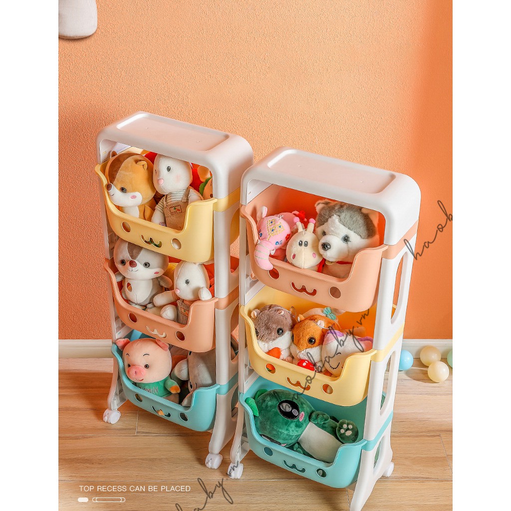 [Haobaby shop] Kệ 3 Tầng Cho Bé bằng nhựa hình gấu có bánh xe, làm Kệ Sách Cho Bé, Kệ Đựng Đồ Chơi Cho Bé