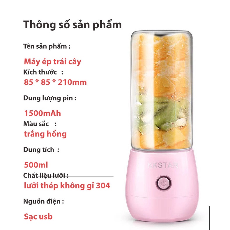 Máy xay cầm tay mini say sinh tố hoa quả đa năng KKSTAR máy say cầm tay sử dụng pin sạc USB, 6 lưỡi dao cao cấp