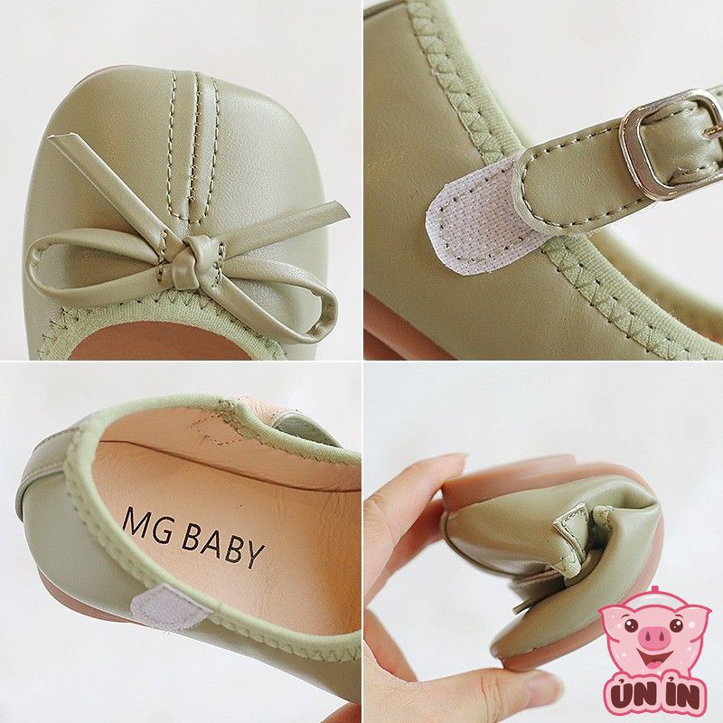 Giày Búp Bê bé gái - Giày da PU gắn nơ xinh xắn phong cách Hàn Quốc cho bé đế cao su mềm có quai dán V718