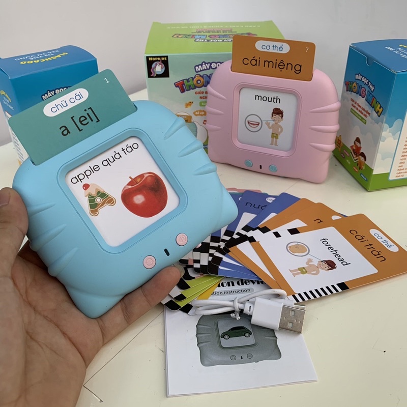 Bộ thẻ học thông minh cho bé, máy đọc thẻ tiếng anh flashcard Anh-Việt 255 thẻ, 510 từ vựng có dây sạc loại 1