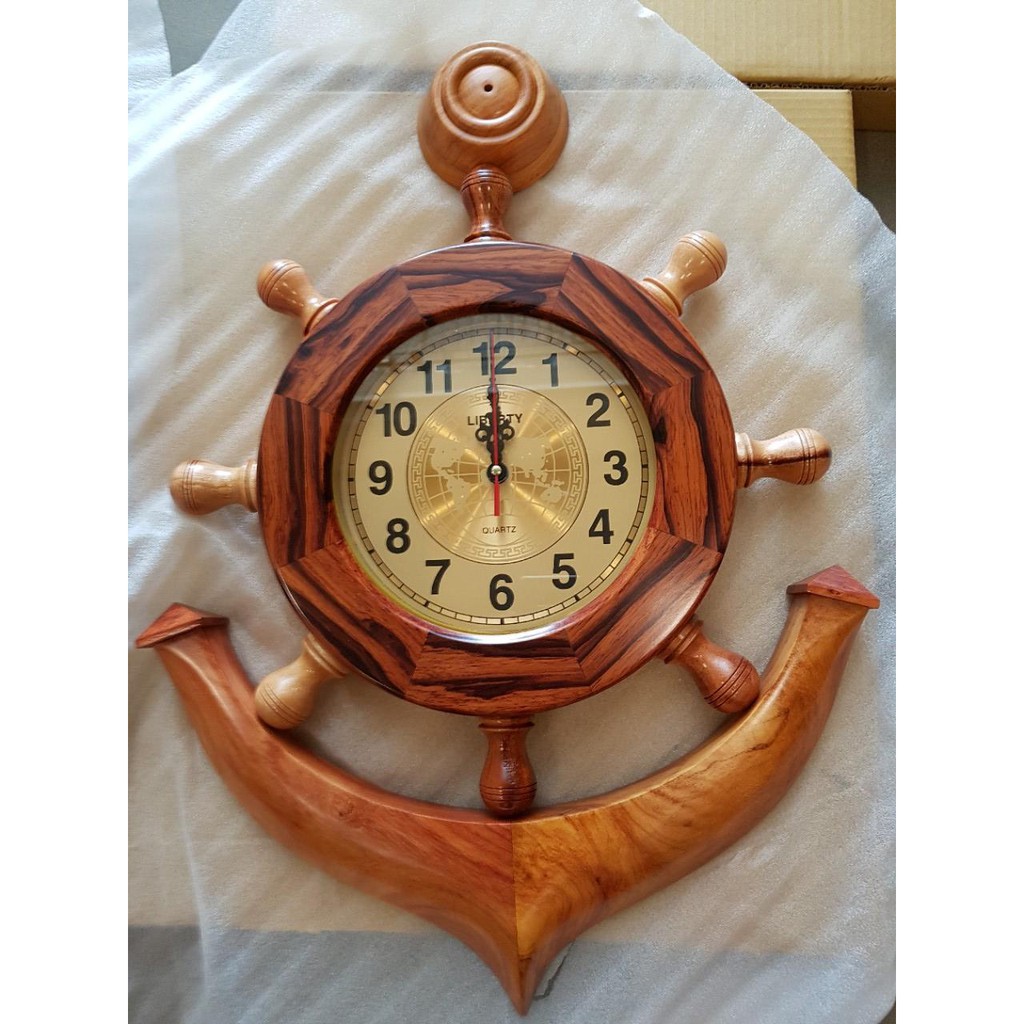 Đồng hồ mỏ neo bằng gỗ mặt gỗ cẩm