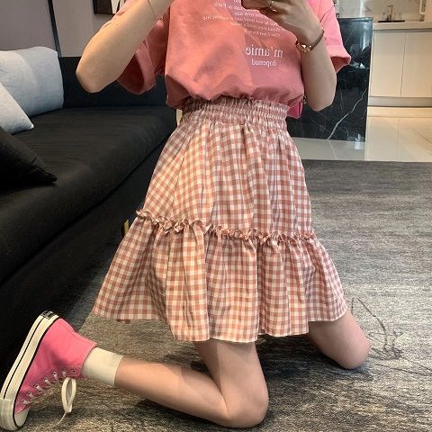 Jiashucheng Chân Váy Chữ A Lưng Cao Xếp Li Phong Cách Preppy Phong Cách Mùa Hè Mới