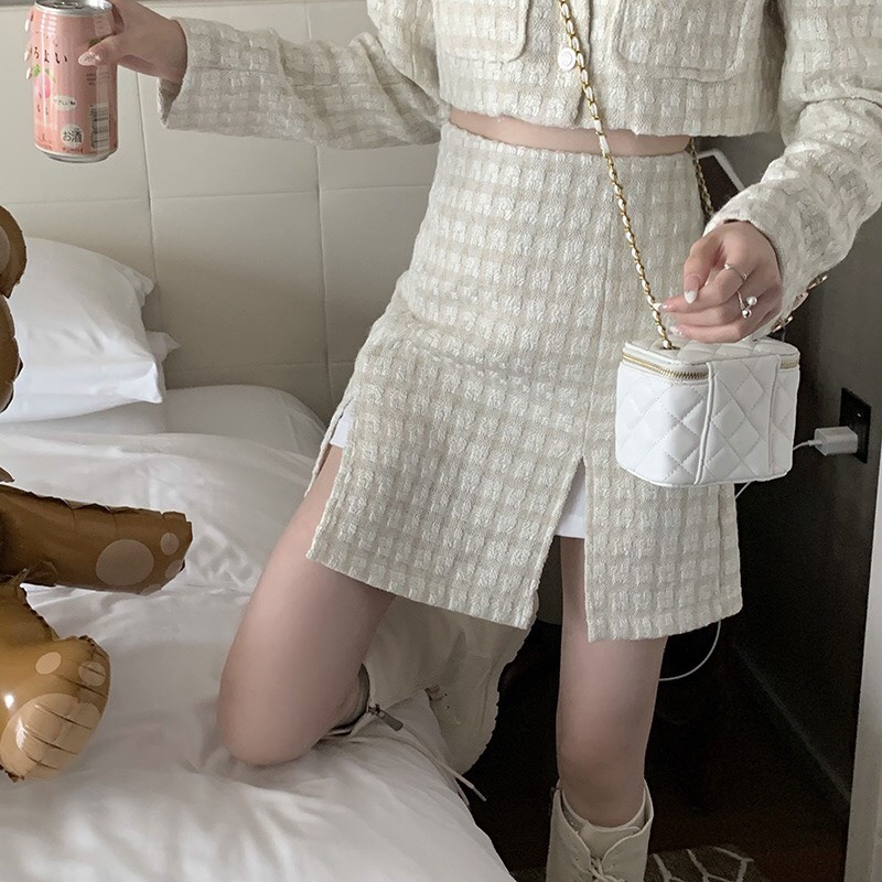 SET DẠ TWEED KÈM CHÂN VÁY SIÊU XINH THỜI TRANG NỮ THU ĐÔNG