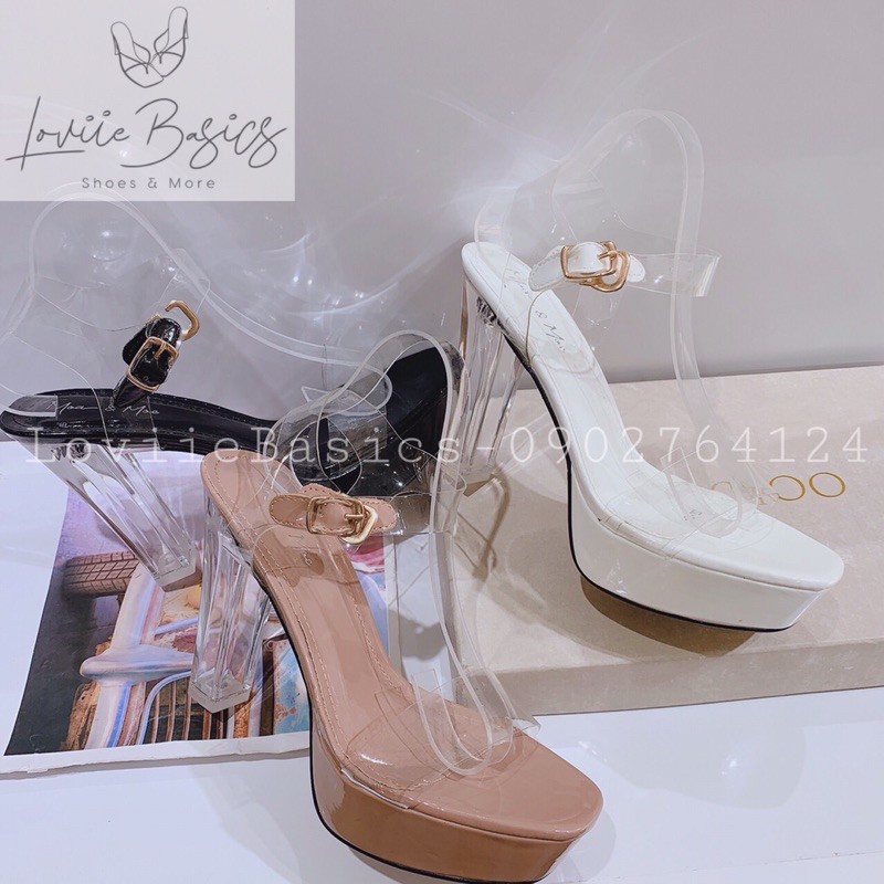 LOVIIE BASICS - GIÀY SANDAL CAO GÓT THỜI TRANG NỮ QUAI NGANG MICA ĐẾ ĐÚP GÓT VUÔNG  10 PHÂN - ĐEN TRẮNG KEM - G210105