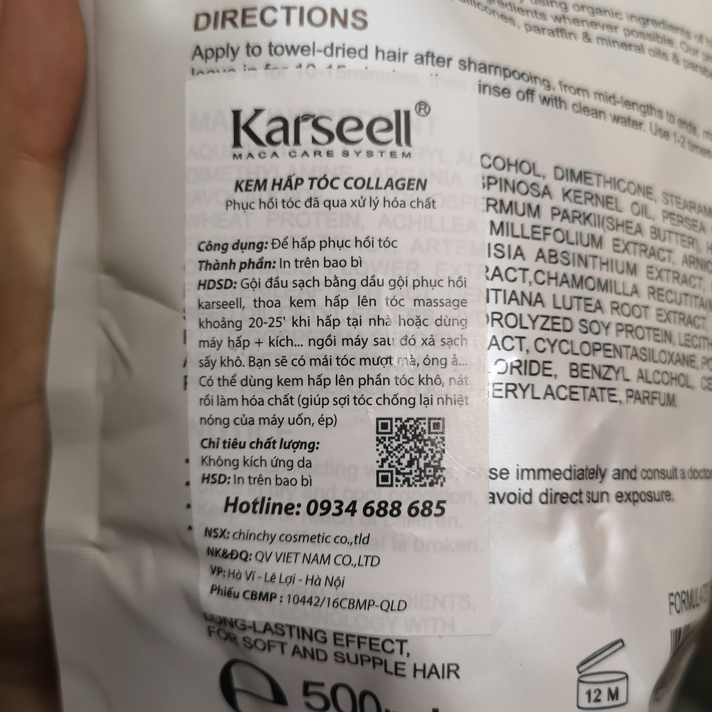 KARSEELL MACA- Kem ủ tóc phục hồi collagen 500ml ( chính hãng 100%)