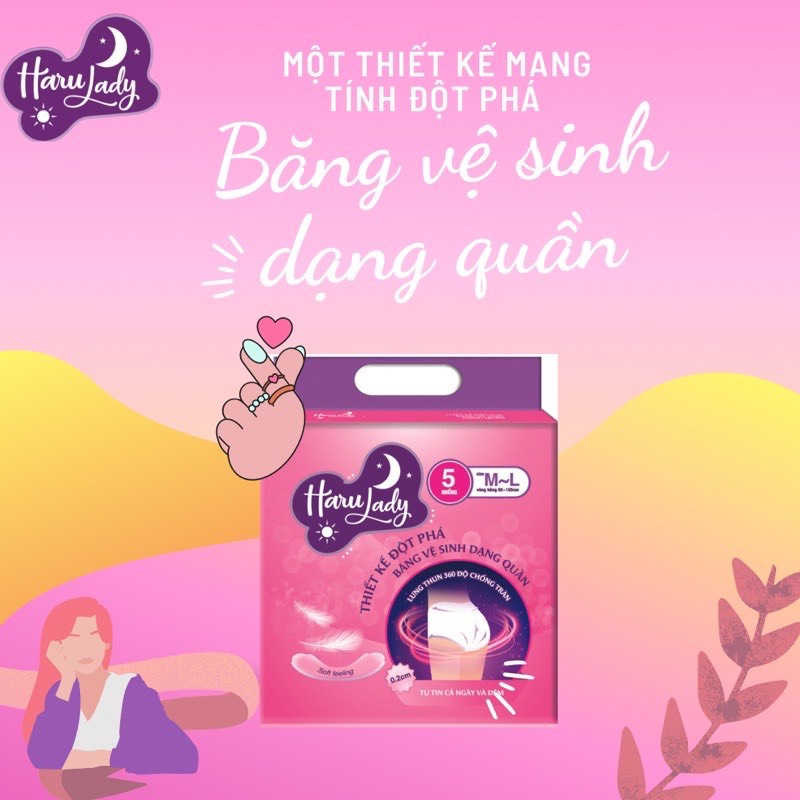 ⚡MUA 5 TẶNG 1⚡ Băng Vệ Sinh Quần HARU LADY Chống Tràn 360 size M/L, Băng Vệ Sinh HaruLady ban đêm dạng quần gói 5+1 mếng