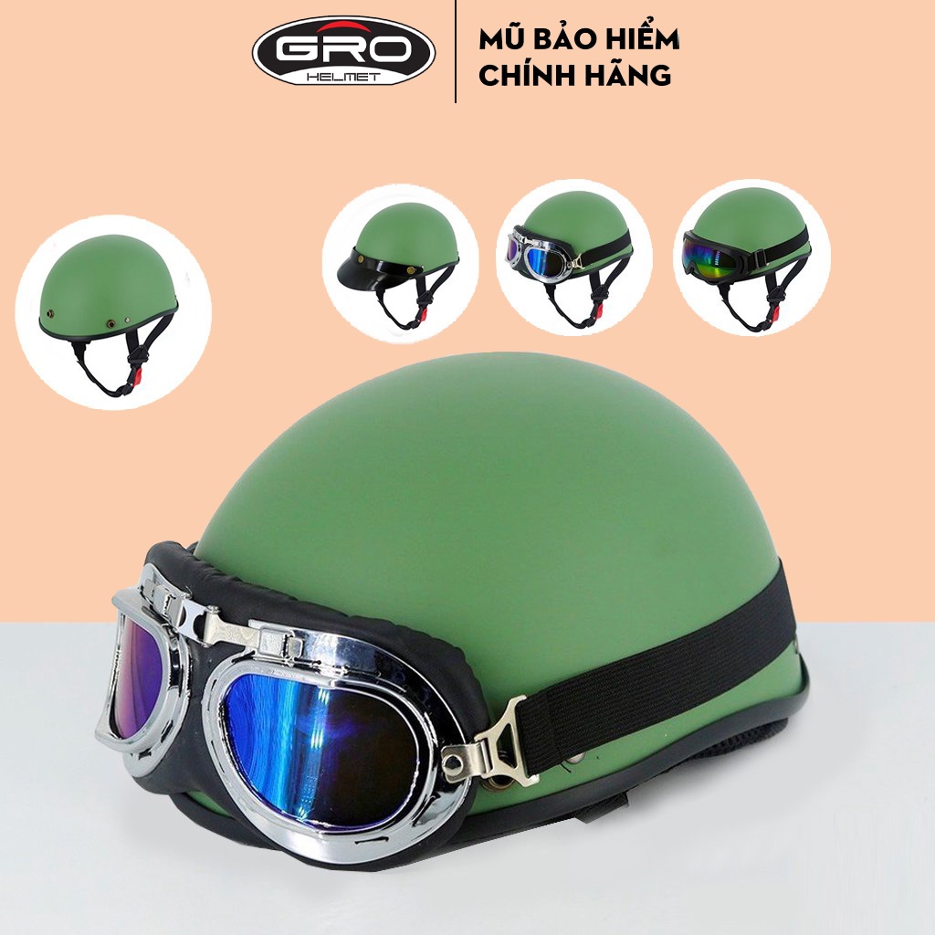 Kính chắn gió mũ bảo hiểm GRO kèm dây đeo dành cho mũ phượt, kiểu dáng phi công, UV, an toàn, thời trang