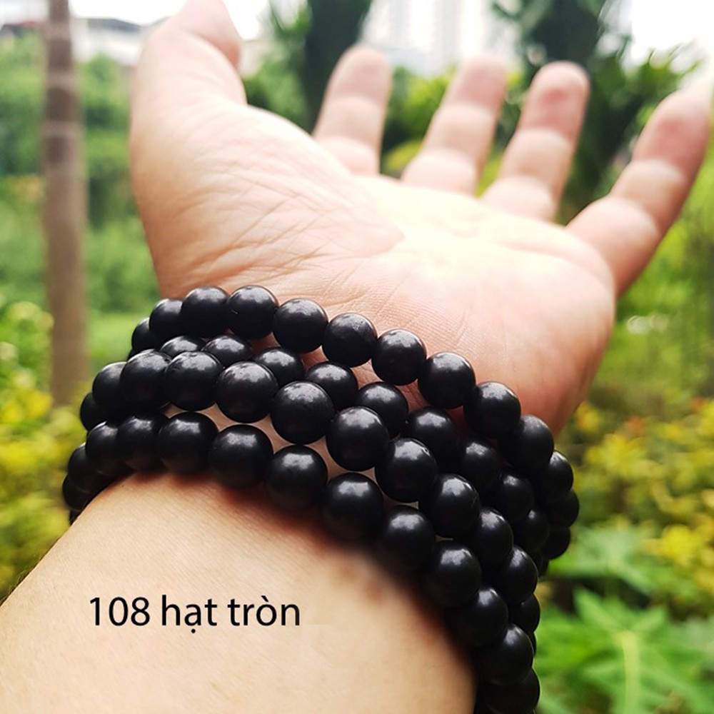 Trang hạt đeo tay phong Thủy 108 hạt gỗ Mun Sừng đen thiên nhiên ( 6mm - 8mm )