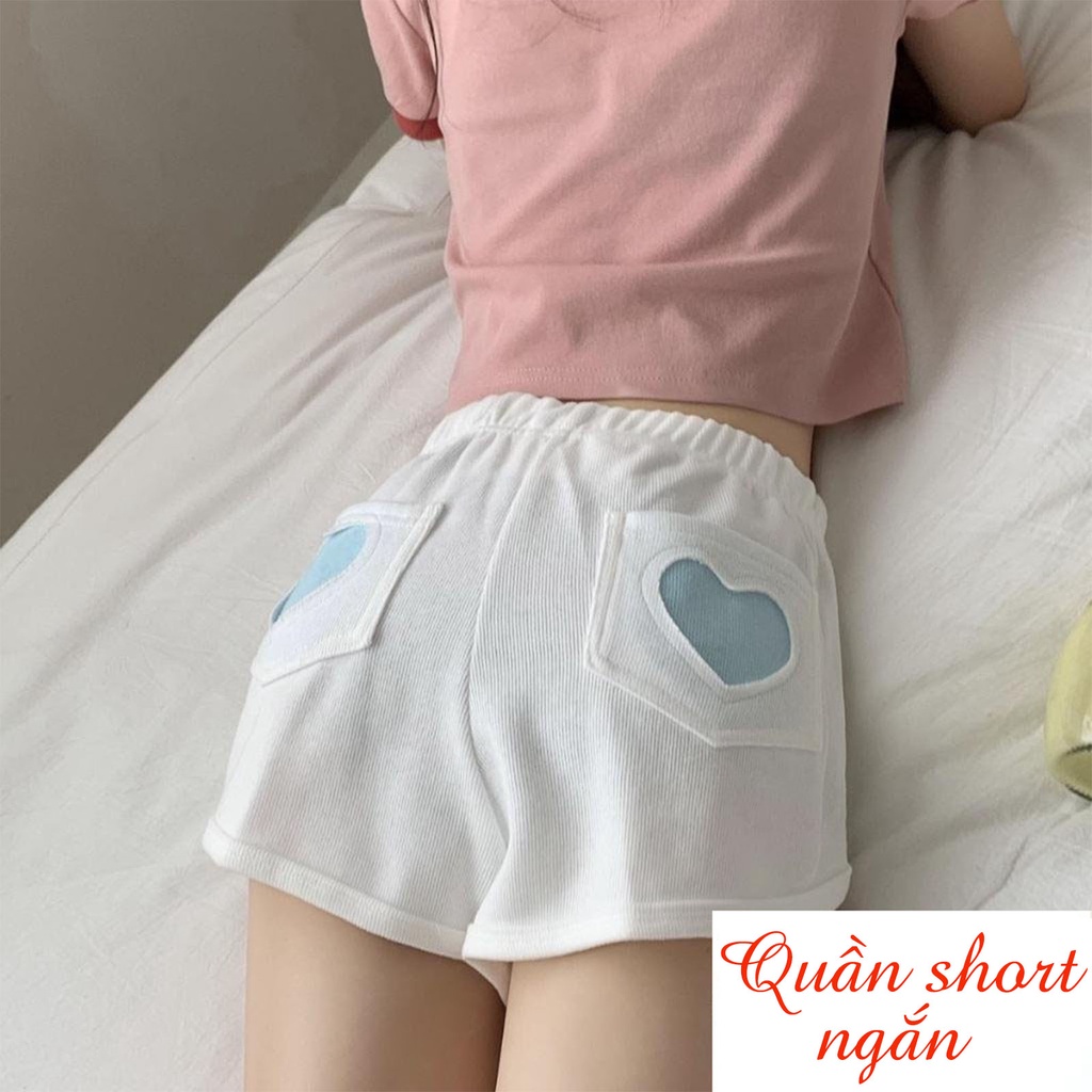 Quần short ngắn, quần đùi mặc ở nhà hoặc tập gym túi sau hình tim cá tính